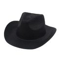 Chapeau de cowboy classique en paille tissée noire avec texture dense et large bord - Noir