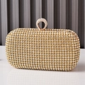 Elegante borsa da sera dorata con strass scintillanti e manico circolare coordinato - Oro