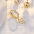Elegant gold S925 silver hoop earring with V-shaped pendant inlaid with white zircons - Letter V (Gold)