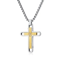 Tweekleurige gouden en zilveren roestvrijstalen kruis hanger ketting met zirkonia - Zonder ketting / Stalen en gouden tweekleurige hanger