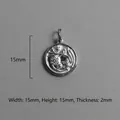 Silver vintage round stainless steel flower pendant charm with 15mm dimensions - Round Botanical Flower Charm (P00074S)