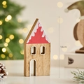 Casetta di Natale in legno con tetto rosso glitter per decorazione festiva da tavolo - Ornamento della Casa di Natale