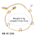 Handmade stainless steel flower bracelet with white pearls and adjustable gold chain - White Pearl Texture Small Flower Style (NB-B1206)