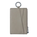 Slim grey lychee grain leather coin purse with V-shaped card slots and metal ring - Elephant Gray