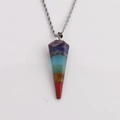 Chakra stone necklace featuring a hexagonal cone pendant on a silver twist chain - 60cm Twist Chain / Silver Multicolor Hexagonal Cone