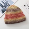 Vintage tie-dye knit beanie featuring a brown, yellow, and orange gradient color design - One Size / Brown Yellow Orange Gradient