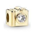 Gold camera bead charm with sparkling crystal lens for DIY bracelets and necklaces - 009-Vintage Camera