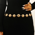 Detailed view of golden flower chain belt with daisy pattern on black dress - Flower Shaped Style (K-782)