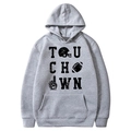 Gray fleece hoodie for men and women featuring a graphic American football touchdown print - Grey-Touchdown
