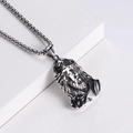 Punk style stainless steel Jesus portrait pendant with relief texture on white pedestal - Steel Color (With Chain)