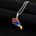 Armenia map pendant necklace in silver stainless steel with red blue yellow enamel flag - Steel Enamel Style / Steel