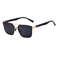 Classic black and gold polarized square sunglasses with double bridge frame for men - Sand Gold All Gray
