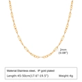 Collier minimaliste en acier inoxydable plaqué or IP avec maillons infinis réglables - Style 1 (Infini/Forme X) / 45-50cm (2mm de Large) / Collier