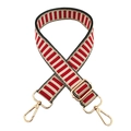 Detail von rot-beigem Taschenriemen mit hochwertigen goldenen Metallclips und Hardware - 3,8 cm breit + Goldschnalle / Rot
