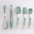 Juego de 5 utensilios de silicona para repostería en verde menta y blanco con acero - Verde Nórdico Juego de 5 Piezas (Con Caja de Color)