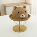 Cappello di paglia per bambini con orecchie di orso e ricamo per protezione solare estiva - Cappello Cachi