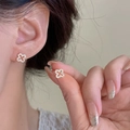 Golden hollow four-petal flower earrings with sparkling zircons and silver needle studs - 20# Gold Hollow Flower Full Zircon Stud Earrings with Silver Earring Post