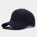 Detail of navy blue six-panel baseball cap with pre-curved brim and high-density twill fabric - Adjustable / Navy Blue