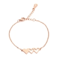 Detailed macro view of rose gold triple heart link bracelet with 18KGP engraving - B897 Triple Heart / Rose Gold