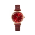 Elegant gold quartz watch for women with red sunray dial and mesh magnetic band - Red