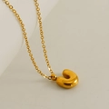 Minimalist gold bubble U-shape pendant necklace in polished stainless steel for women - Letter U