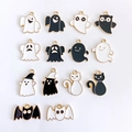 Pendentifs Halloween DIY en émail avec motifs de fantôme, hibou et chauve-souris en noir - Mixte