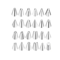 Set of 24 stainless steel piping nozzles for cake decorating in a grid layout - 24 Pieces Set