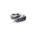 Vintage Silberring mit Engelsflügeln aus 925 Sterling Silber mit feiner Federstruktur - Einstellbar Offen / Vintage Silber/Engelsflügel