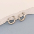 Silver stainless steel twisted hoop earrings with irregular geometric spiral design - Silver Style K7-10