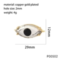 Detailed size chart of gold plated copper Evil Eye charm with 2mm hole and 29mm length - Black