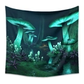 Detailed texture of bohemian mushroom tapestry with glowing neon forest patterns - Zj422-1