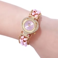 Pink wrap watch with heart-shaped gold case and woven strap for women - Pink Heart Style (A2)