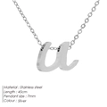 Halskette aus Silber-Edelstahl mit u-Anhänger und eleganter 45cm Gliederkette - Kleinbuchstabe u / Stahlfarben