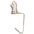 Silver metal Christmas stocking hook with embossed mitten design on a white background - Gloves / Silver