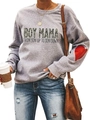 Dark grey long sleeve crewneck sweatshirt with BOY MAMA print and red heart sleeve patch - Grey BOY MAMA