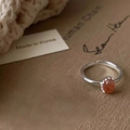 S925 sterling silver ring with oval orange sunstone in a retro minimalist finish - J5757-Silver Oval Orange Stone