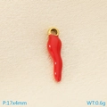 3D red chili pepper pendant in gold stainless steel with enamel finish for DIY necklaces - 17x4mm Red Chili Pendant - Gold Loop (KLJ9999-Z)