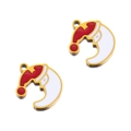 Golden Christmas moon pendants with red hat enamel details for DIY jewelry making - Gold Hat Moon