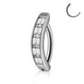 Silver curved steel navel ring with double-row rectangular cubic zirconia stones - Style 4-White Zirconia