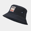Cappello da pescatore in denim nero con ricamo California e cuciture a contrasto - Taglia unica / Blu scuro