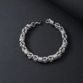 Silver Byzantine stainless steel bracelet with lobster clasp on premium black leather background - 21cm / Silver/9.0mm Textured Round Byzantine Chain