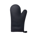 Black silicone oven mitt with honeycomb texture and cotton cuff featuring a hanging loop - 1 Piece / Black