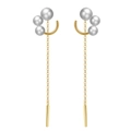 S925 sterling silver drop earrings with natural freshwater pearls and golden tassels - Golden Long Tassel Pearl Dangle Earrings (GPE41)