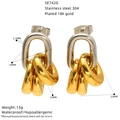 Fashionable oval two-tone 18k gold plated stainless steel hoop earrings for women - Interlocking Triple Hoop Style (SE742M)