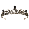Tiara vintage in bronzo con cristalli neri a goccia e strass grigi per sposa elegante - Nero