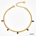Gold stainless steel snake chain anklet with five rectangular black zircon stones - Black Rectangular Style (JAK361) / Gold (Black Zirconia)