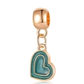 Rose gold heart charm pendant with sparkling teal enamel inlay for DIY bracelets - Style 24-Glitter Heart Charm