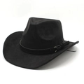 Classic black wool felt western cowboy hat with leather band and metal buckle - M (56-59cm) / Black Suede