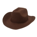 Detailed close-up of the dense straw weave and curved brim on this dark brown cowboy hat - One Size / Coffee