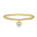 Macro shot of evil eye heart pendant with gold beads and sparkling crystal detail - White